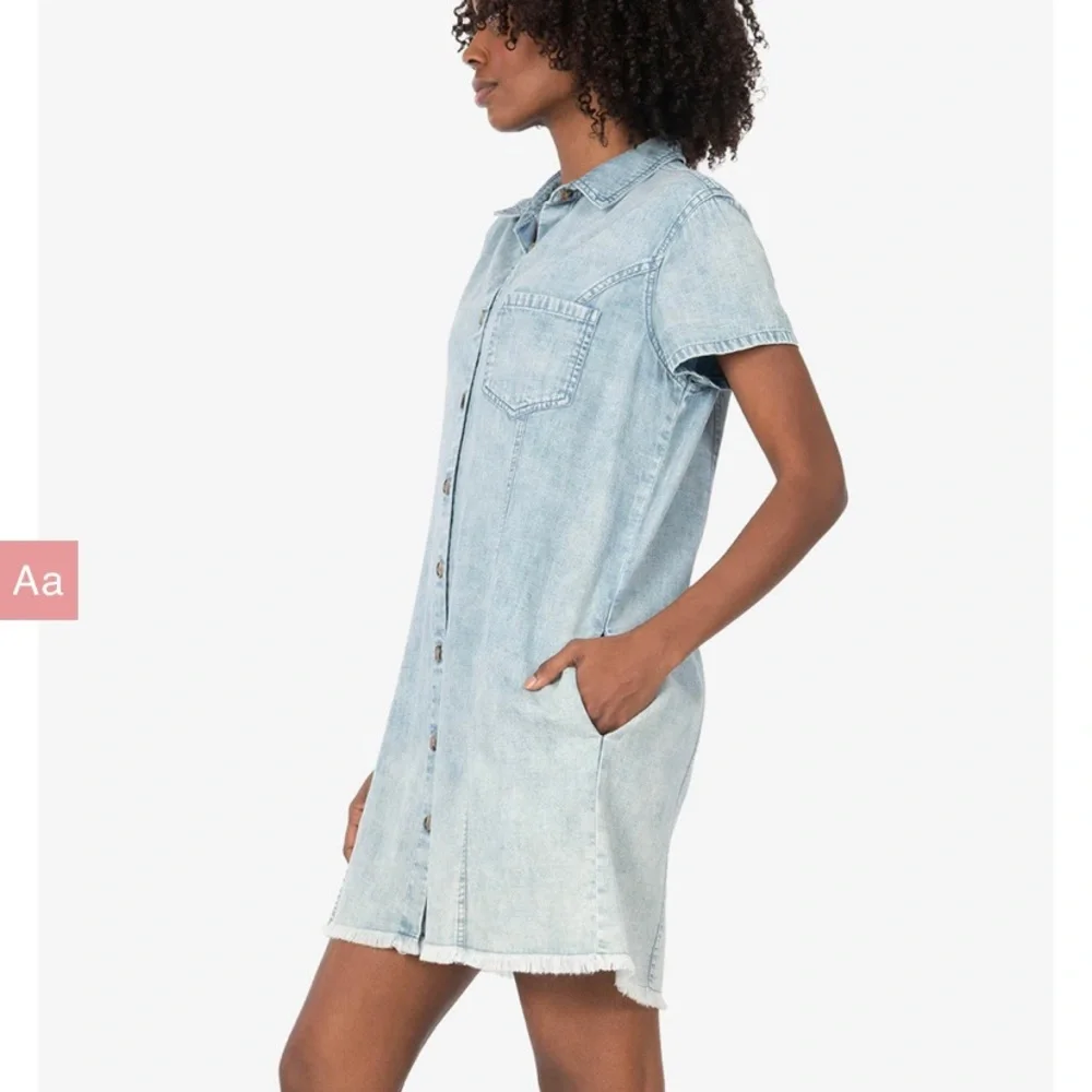 NWT KUT FROM THE KLOTH VITTORIA SHIRT DRESS
(LIGHT WASH) DENIM - Picture 5 of 8
